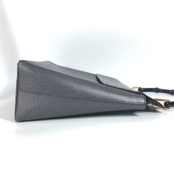 GUCCI 001・1118 vintage Bamboo Tote Bag Flap Hand Bag Leather gray - Picture 6 of 14